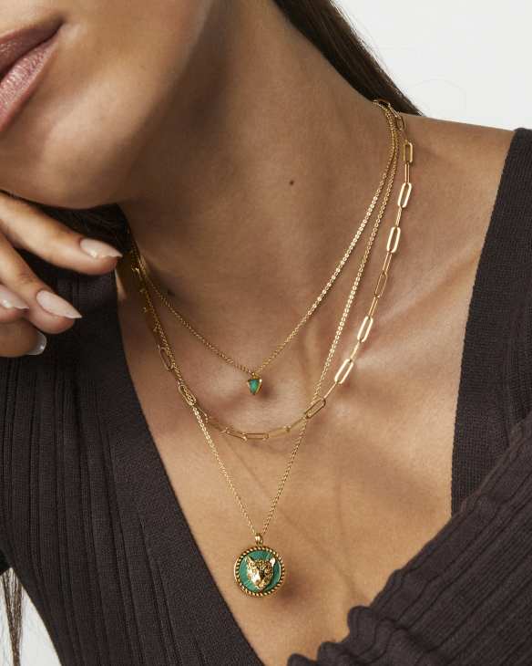 Kimberly 18k Gold Vermeil Pendant Necklace in Green Malachite