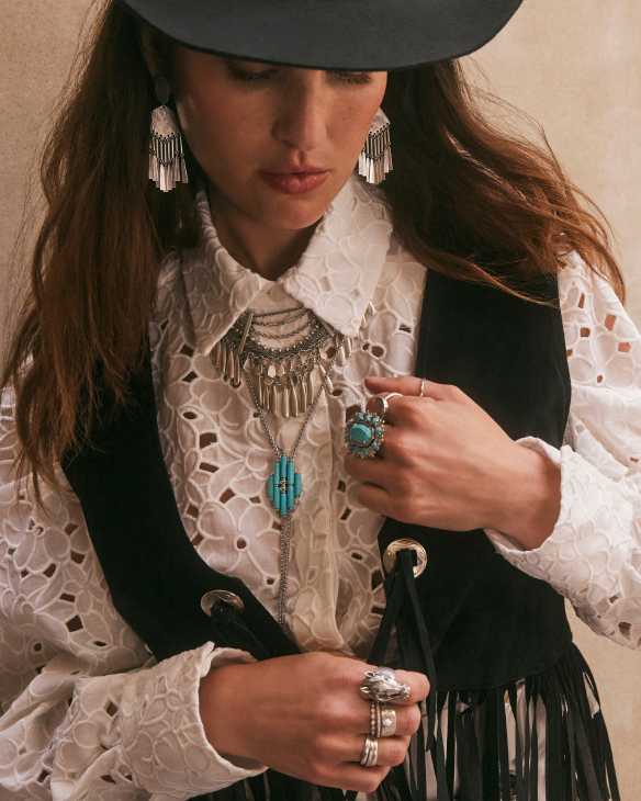 Ember Silver Bolo Necklace in Variegated Turquoise Magnesite