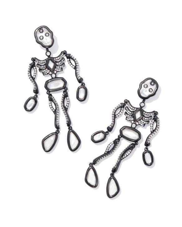 Skeleton Gunmetal Statement Earrings in Ivory Mother-of-Pearl