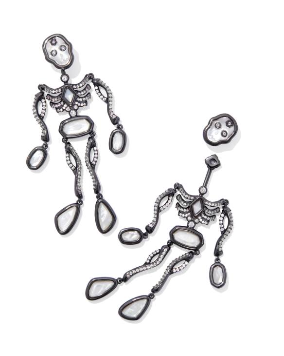 Skeleton Gunmetal Statement Earrings in Ivory Mother-of-Pearl