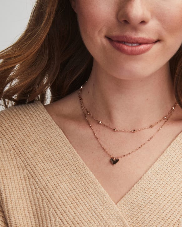 Ari Heart Multi Strand Necklace in Rose Gold