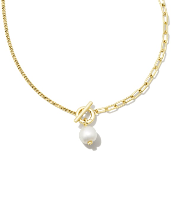 Ashton Gold Pearl Chain Necklace in White Pearl