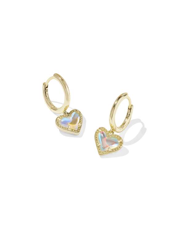 Ari Heart Gold Huggie Earrings in Dichroic Glass