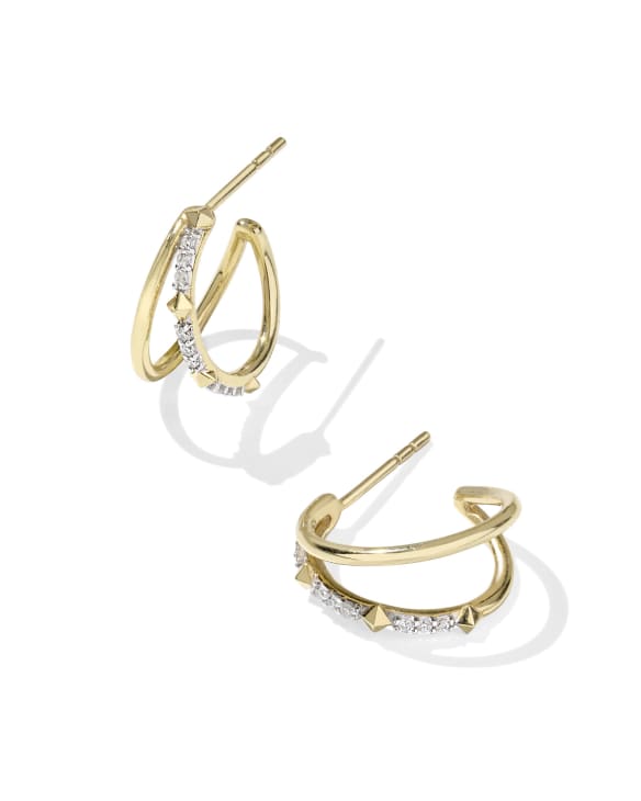 Astrid 14k Yellow Gold Split Hoop Earrings in White Diamond