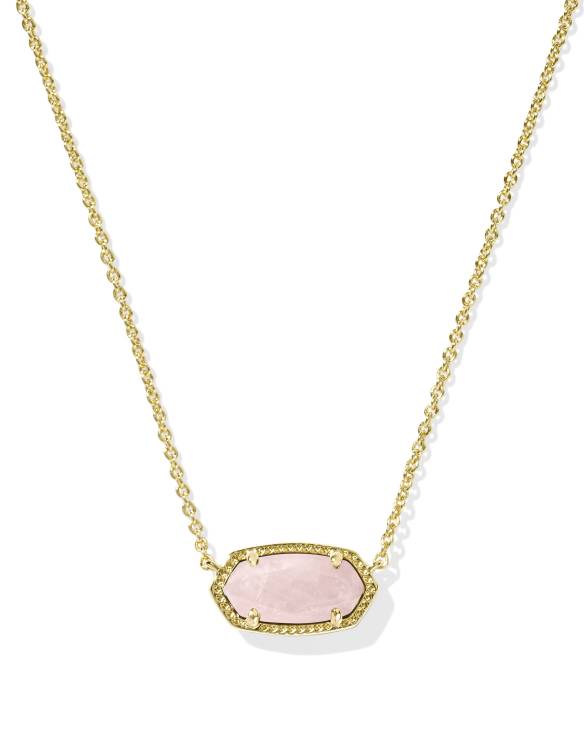 Elisa Gold Pendant Necklace in Rose Quartz