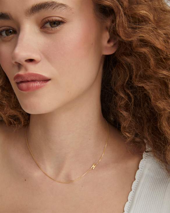 Letter M Inline Initial Necklace in 18k Gold Vermeil