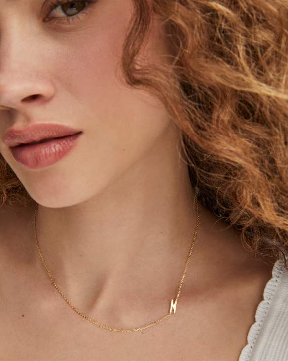 Letter M Inline Initial Necklace in 18k Gold Vermeil