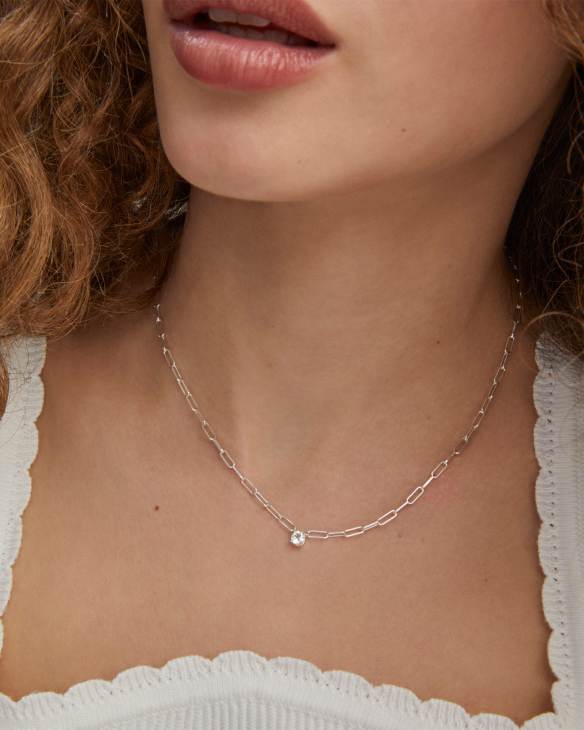 Virginia Sterling Silver Paperclip Necklace in White Topaz