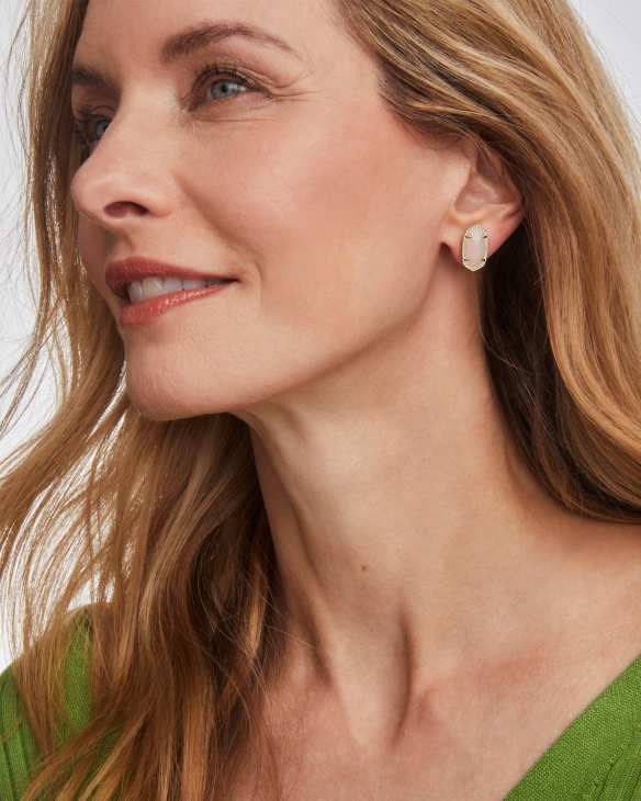 Ellie Gold Stud Earrings in Rose Quartz