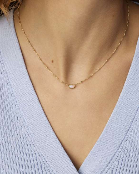 Mini Elisa Gold Satellite Short Pendant Necklace in Pink Opalite Crystal