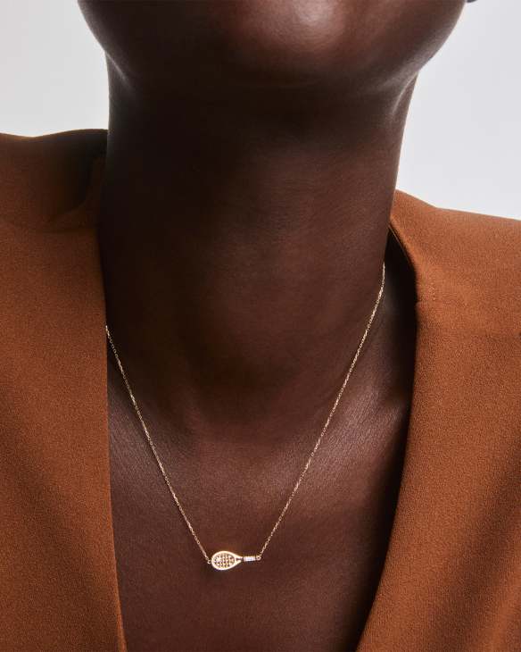 Diamond Accent Tennis Racket 14k Yellow Gold Necklace