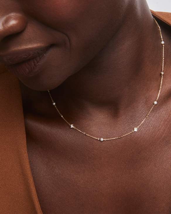 Michelle 14k Yellow Gold Strand Necklace in White Diamond