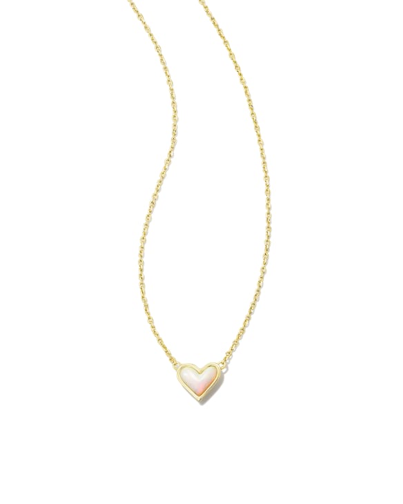 Framed Ari Heart Gold Short Pendant Necklace in White Opalescent Resin