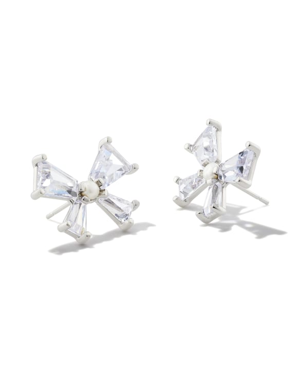 Blair Silver Bow Stud Earrings in White Crystal