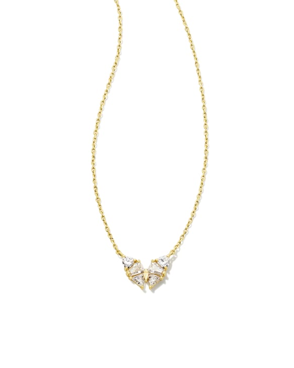 Blair Gold Butterfly Small Short Pendant Necklace in White Crystal