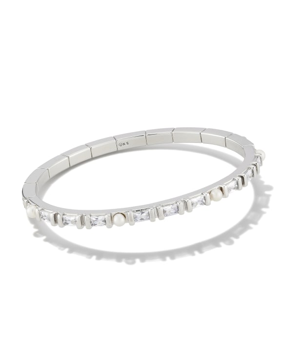 Gracie Silver Bangle Bracelet in White Mix