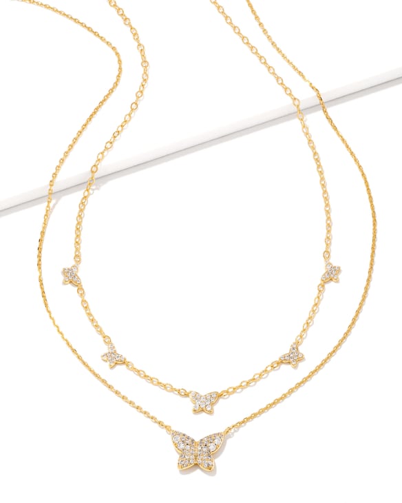 Lillia Crystal Butterfly Gold Delicate Chain Bracelet in White