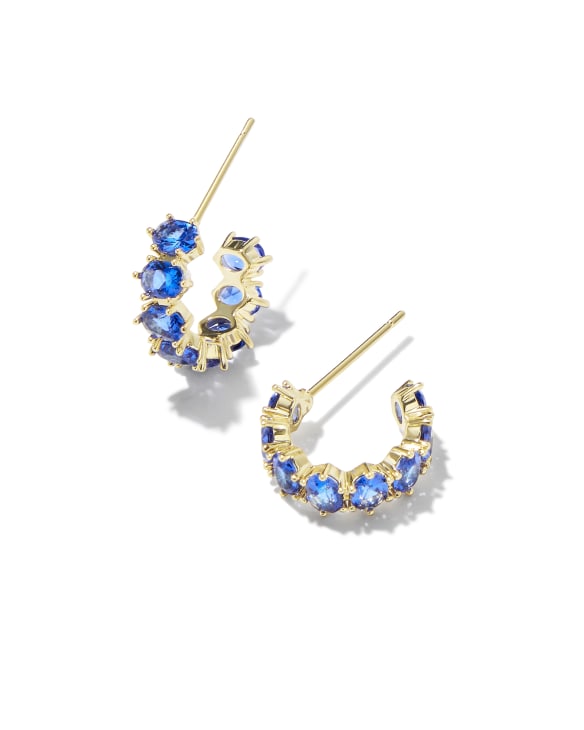 Cailin Gold Huggie Earrings in Blue Crystal