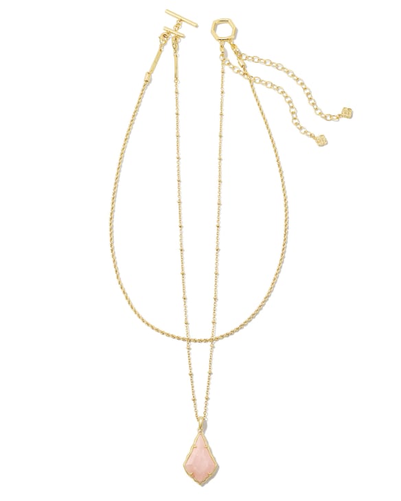 Faceted Alex Gold Convertible Necklace in Rose Quartz