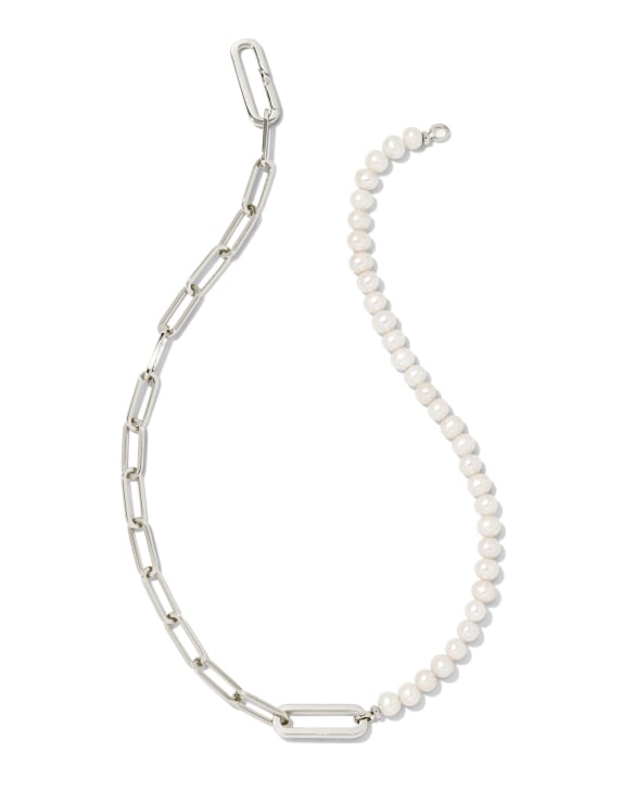 Ashton Silver Half Chain Necklace in White Pearl