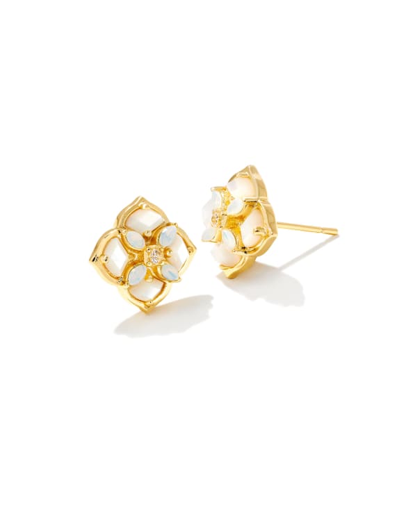 Dira Stone Gold Stud Earrings in Ivory Mix