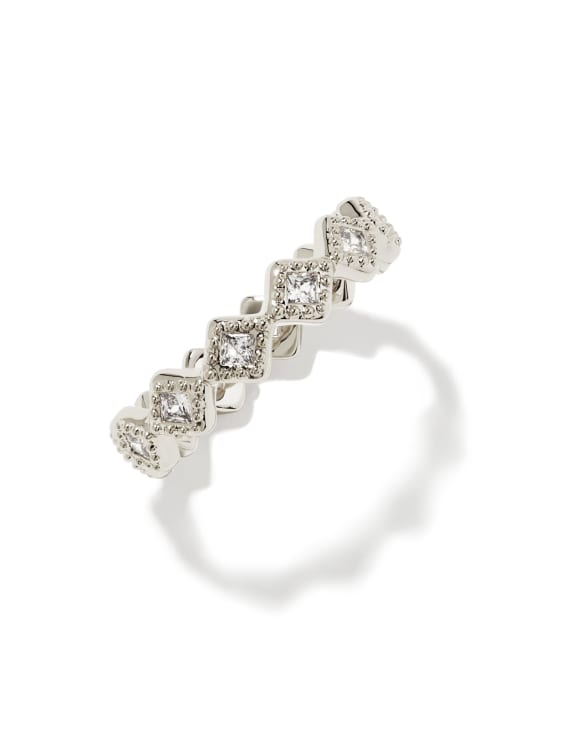 Kinsley Silver Band Ring in White Crystal