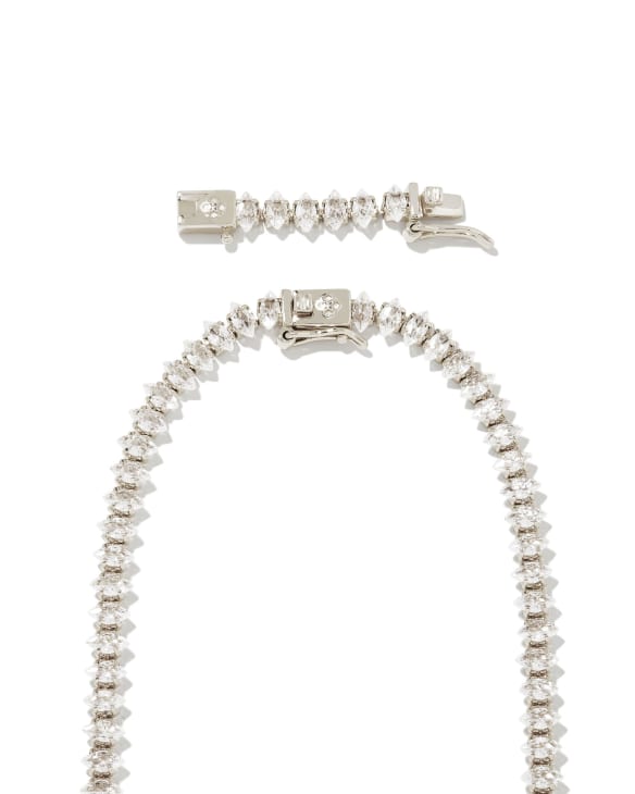 Larsan Silver Tennis Necklace in White Crystal