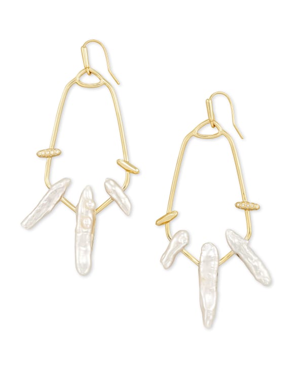 Eileen Gold Statement Earrings in White Pearl