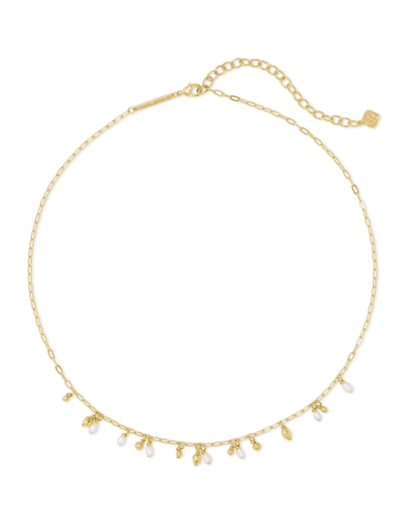 Mollie Gold Choker Necklace in White Pearl