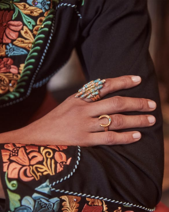 Ember Gold Cocktail Ring in Bronze Veined Turquoise Magnesite Red Oyster