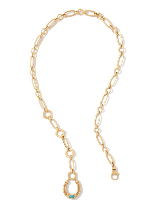 Noble Vintage Gold Horseshoe Y Necklace in Variegated Dark Teal Magnesite