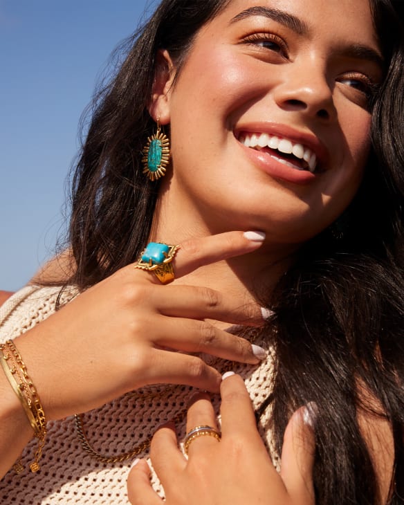 Cass Vintage Gold Cocktail Ring in Variegated Dark Teal Magnesite