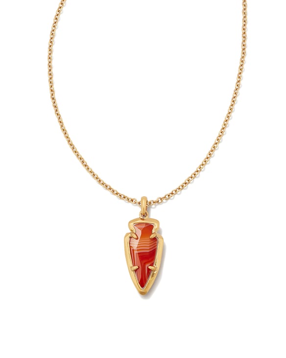 Skylar Vintage Gold Short Pendant Necklace in Orange Banded Agate