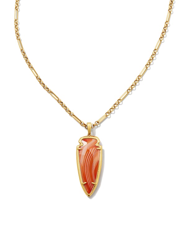 Skylar Vintage Gold Small Long Pendant in Orange Banded Agate