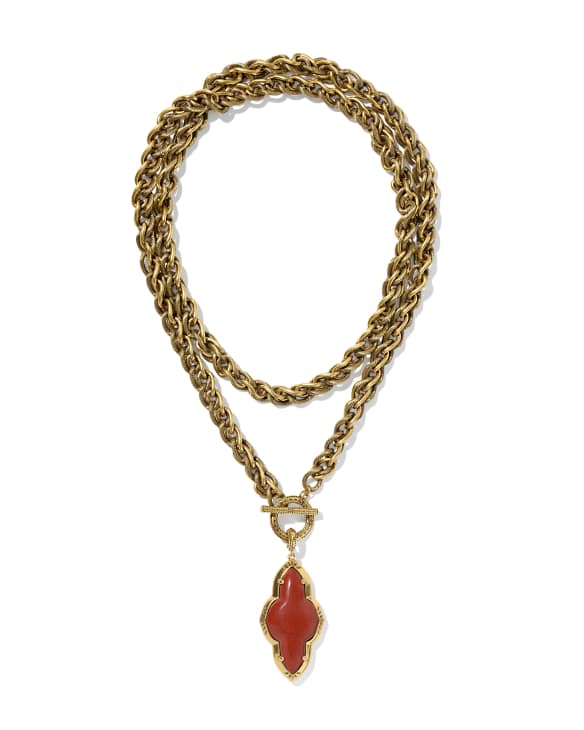 Abbie Vintage Gold Etch Frame Large Long Pendant Necklace