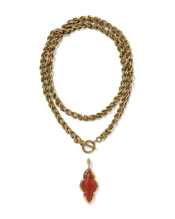Abbie Vintage Gold Etch Frame Large Long Pendant Necklace