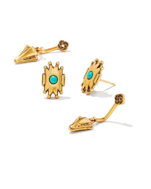 Shiva Vintage Gold Ear Jacket Earrings in Teal Howlite