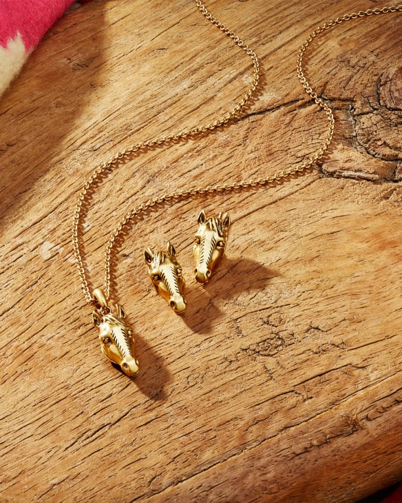 Beau Horse Pendant Necklace in Vintage Gold