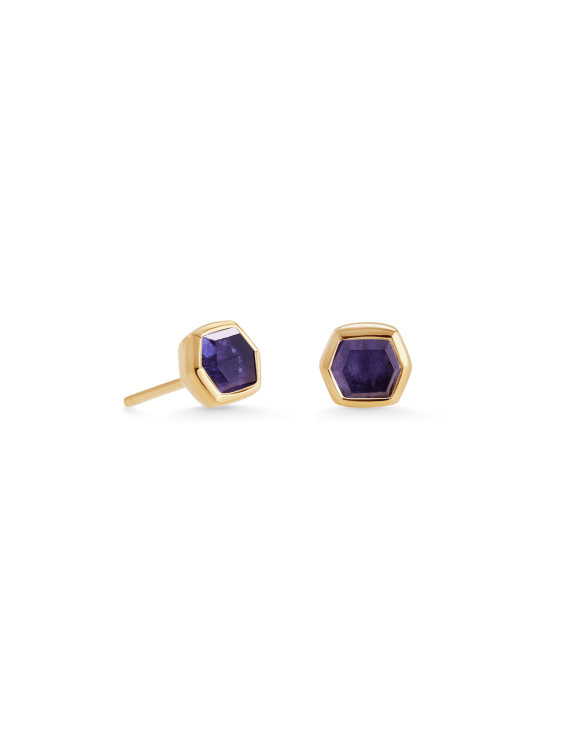 Davie 18k Gold Vermeil Stud Earrings in Blue Iolite