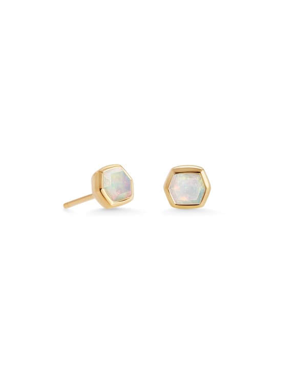 Davie 18k Gold Vermeil Stud Earrings in White Opal