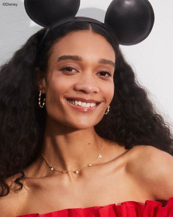 Disney | Kendra Scott Gold Mickey Mouse and Minnie Mouse Strand Necklace in White Crystal