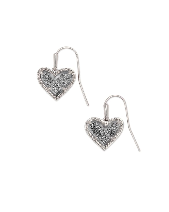 Ari Heart Silver Drop Earrings in Platinum Drusy