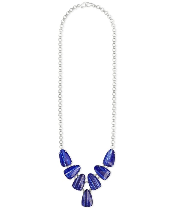 Harlie Silver Statement Necklace in Navy Dusted Glass