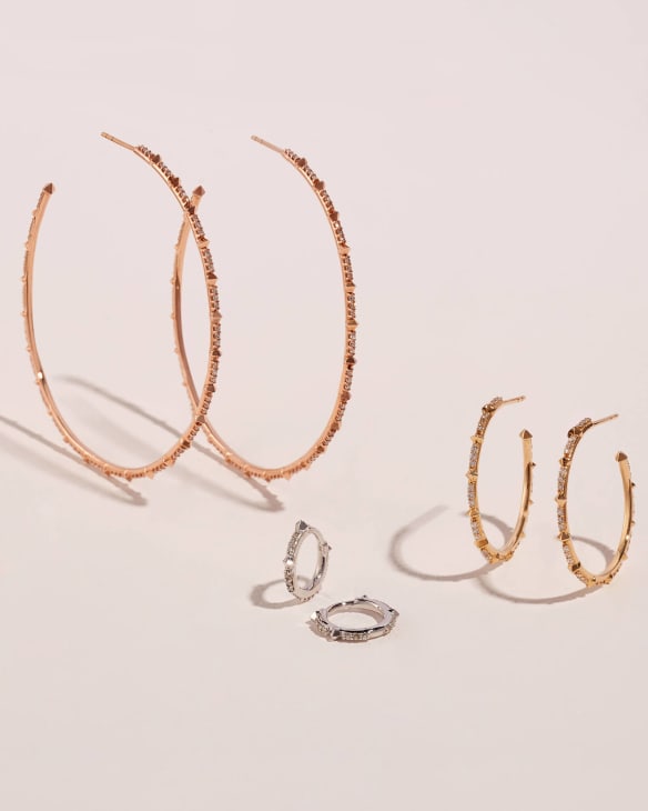 Jett 14k Rose Gold Huggie Earrings in White Diamond