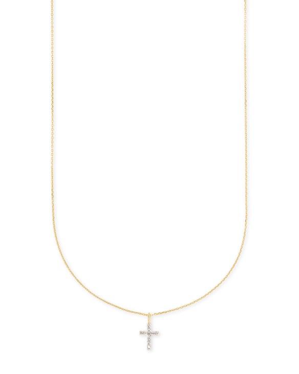 Cross 14k Yellow Gold Pendant Necklace in White Diamonds