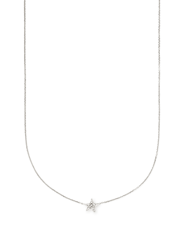 Star 14k White Gold Pendant Necklace in White Diamonds