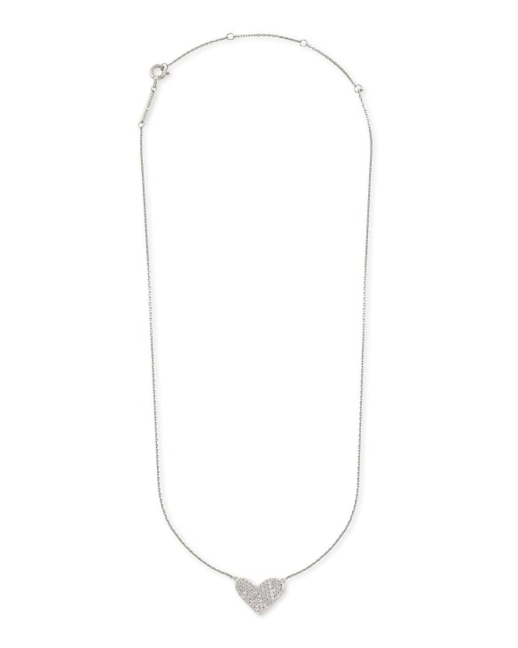 Large Heart 14k White Gold Pendant Necklace in White Diamond