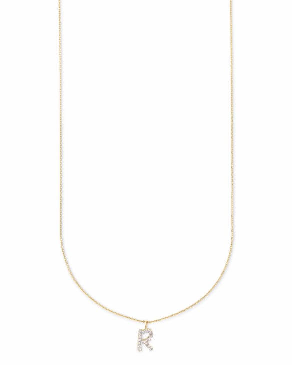 0.11 ct Diamond Letter R Pendant Necklace in 14k Yellow Gold