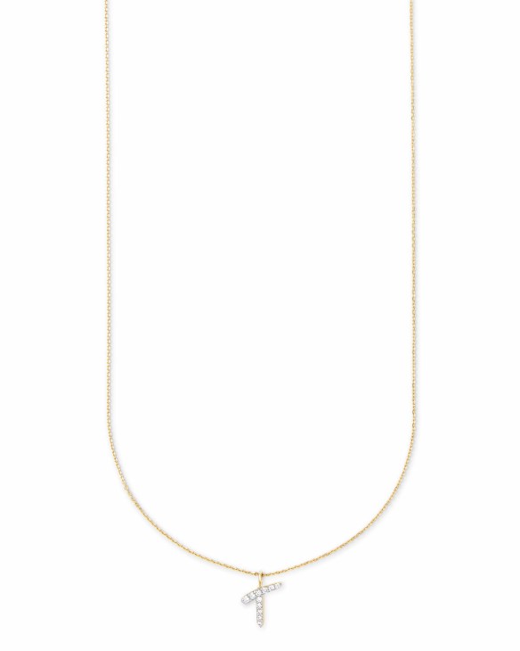 Diamond Letter T Pendant Necklace in 14k Yellow Gold