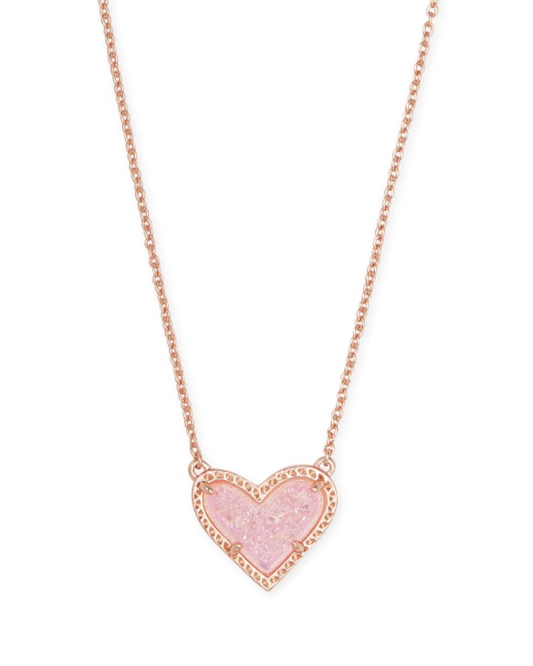 Pink Heart Necklace BIG GOLD PINK Sapphire Crystal Heart 